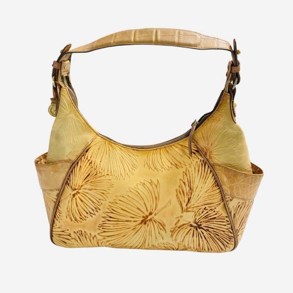 Brahmin Tan Tahiti Palm leaf and Crocodile embossed Shoulder Bag Rare Htf - Picture 2 of 14